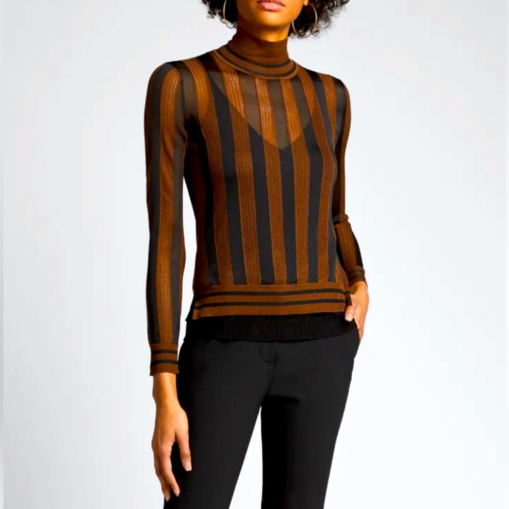Fendi Silk Semisheer Striped Mock neck Sweater with underpinning - So chic!